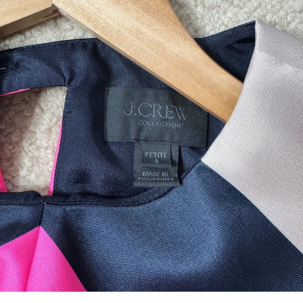 J Crew Petite Shift Dress Colorful Stripe Sleeveless Zip Back Pink Yellow Navy - Picture 5 of 15